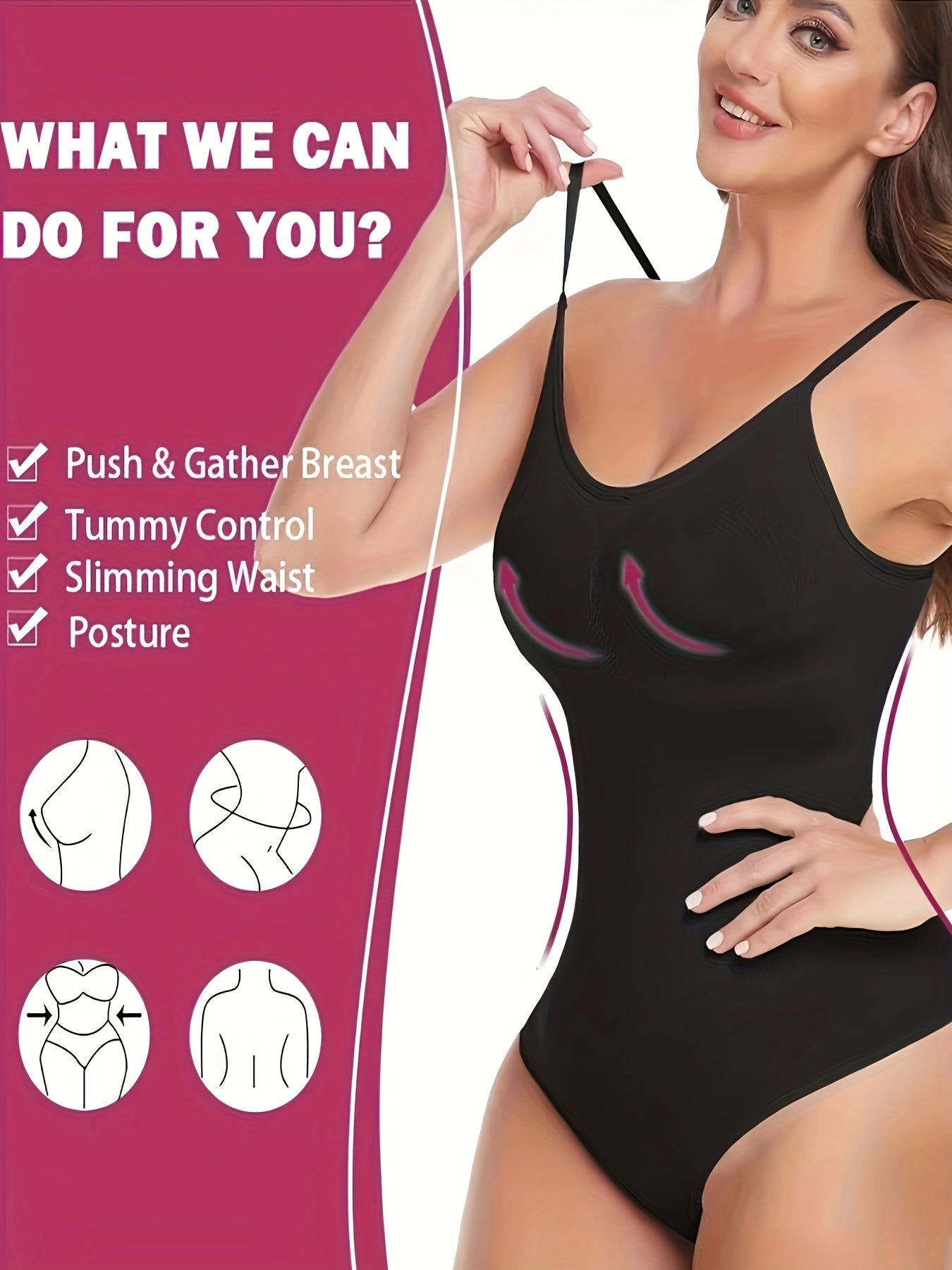 Body Moldeador Sólido Simple, Moldeador De Cuerpo Deslizante Para Levantamiento De Glúteos Con Control De Barriga, Ropa Interior Y Fajas Para Mujer