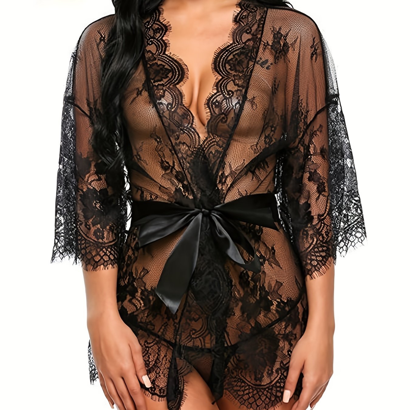 Lace Robe For Bride | Floral Lace Mesh Erotic Robe | My Lingerie 4U