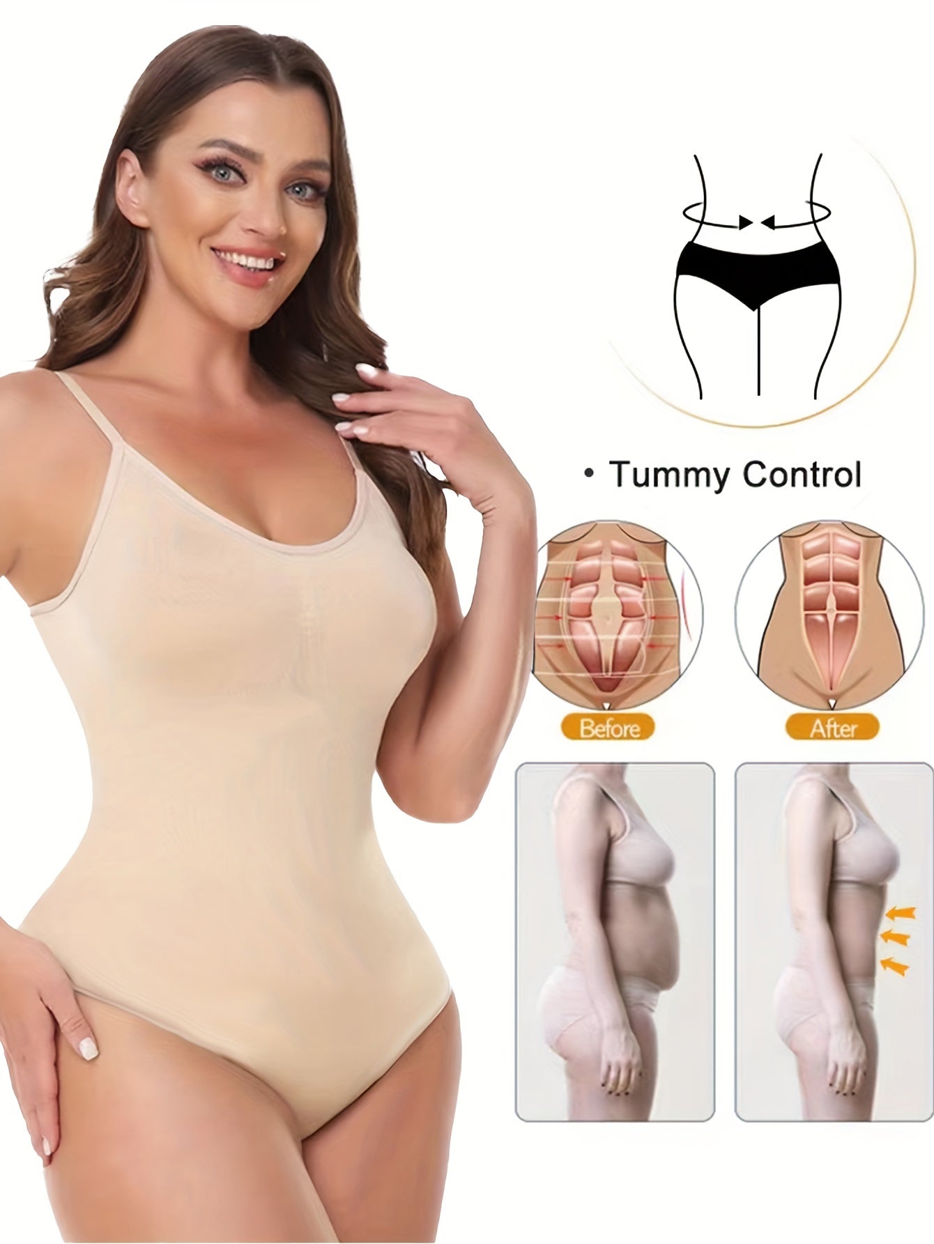 Body Moldeador Sólido Simple, Moldeador De Cuerpo Deslizante Para Levantamiento De Glúteos Con Control De Barriga, Ropa Interior Y Fajas Para Mujer