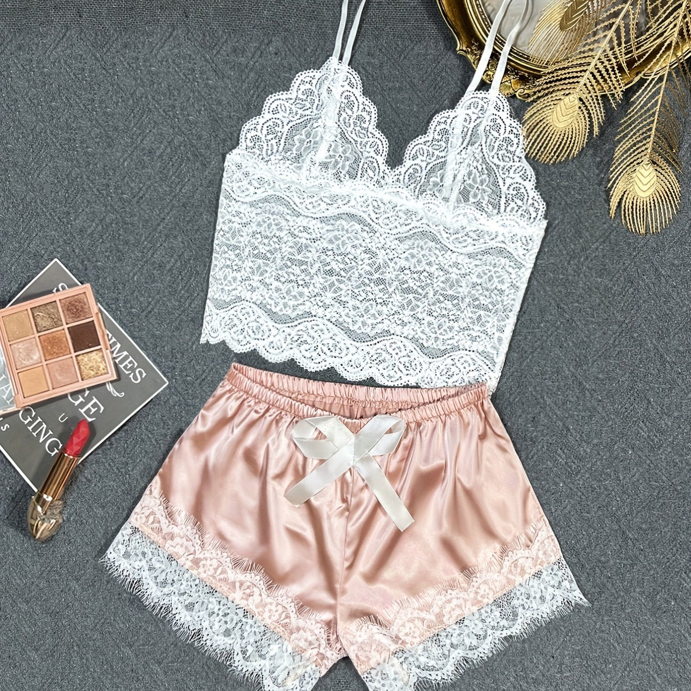 Lace Bralette And Shorts Set | Scalloped Lace Lingerie| My Lingerie 4U