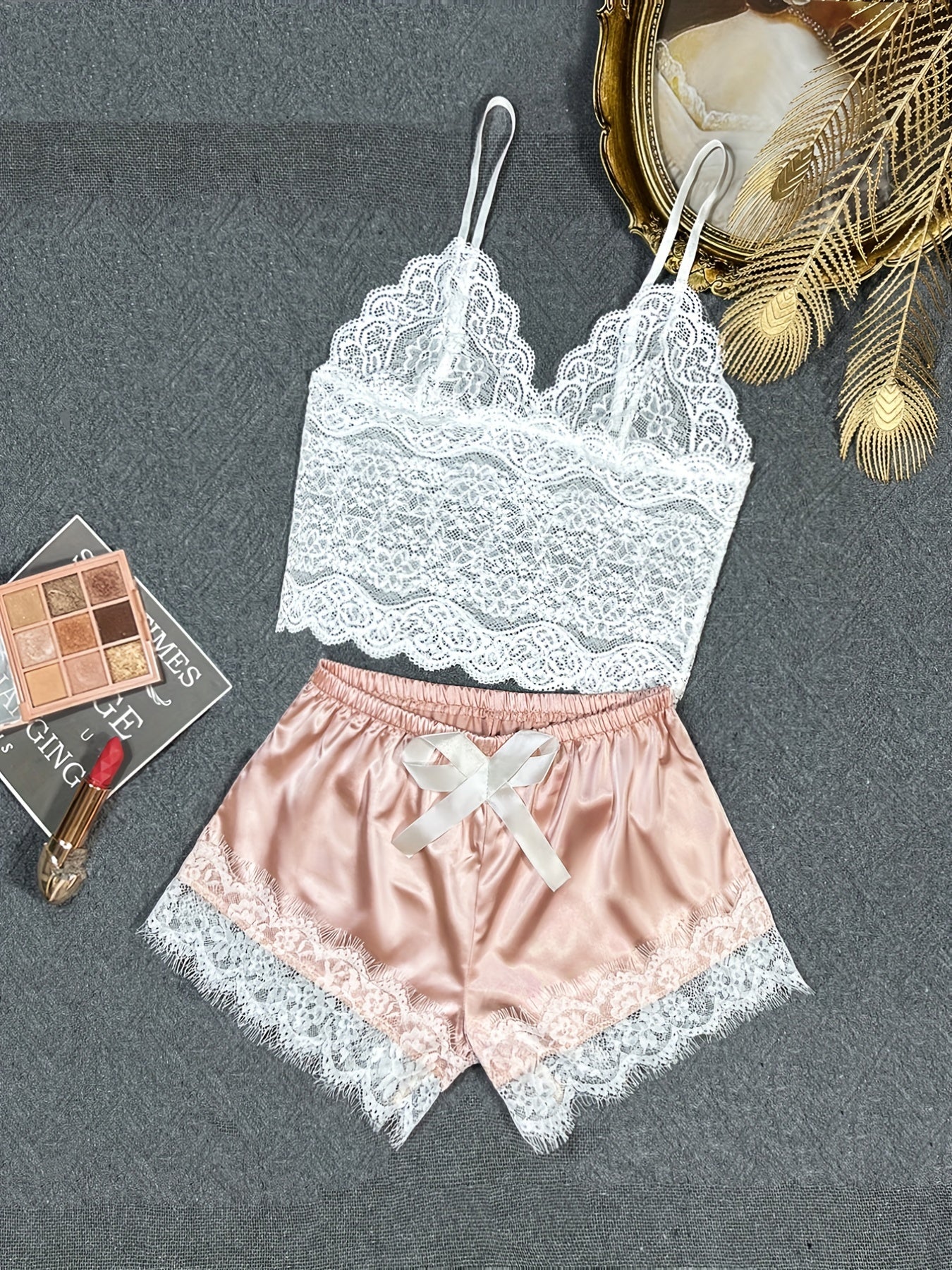 Lace Bralette And Shorts Set | Scalloped Lace Lingerie| My Lingerie 4U